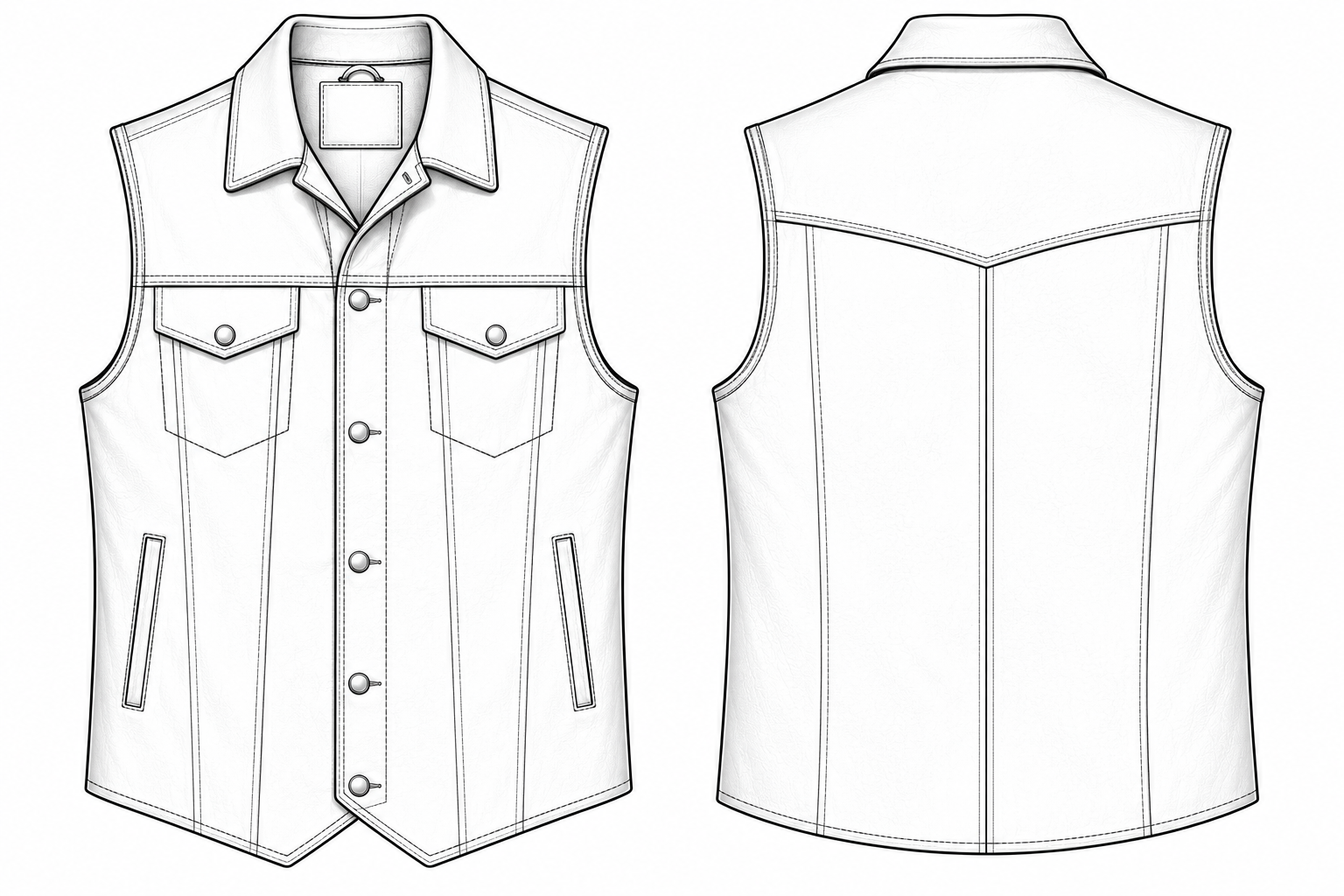 Leather Vest with Collar technical sketch